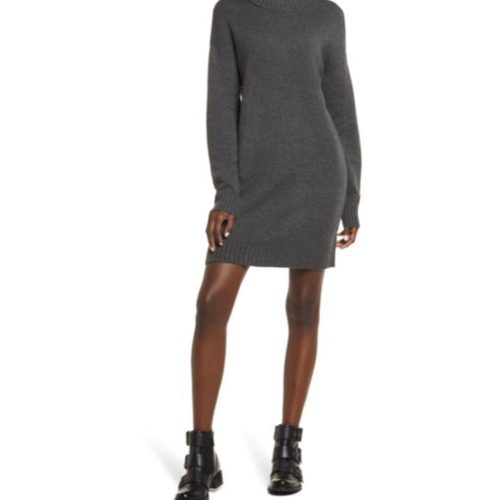BP. Easy Crewneck Long Sleeve Sweater Dress in Grey Medium Charcoal Heather at N